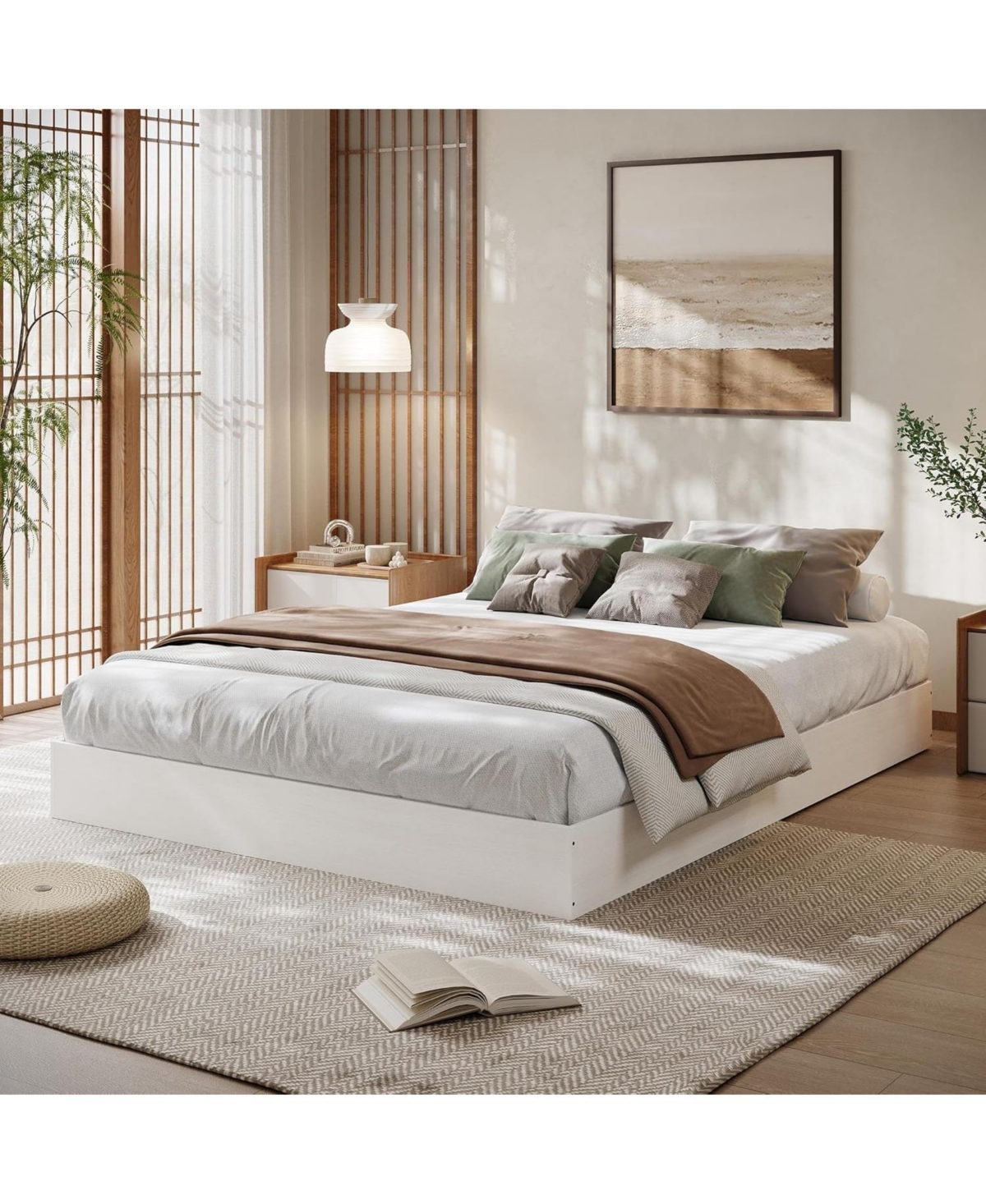 gaomon Wood Platform Bed with Sturdy Wooden Slats, Floor-Standing Bed Frame, Modern Minimalist Design Bed Frame