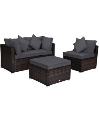 4PCS Patio Rattan Furniture Set Sofa Ottoman Cushion Garden Deck