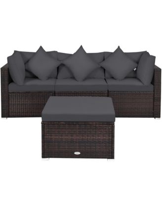 4PCS Patio Rattan Furniture Set Sofa Ottoman Cushion Garden Deck