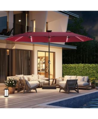 15ft Double-Sided Patio Umbrella with Solar Lights with Base Include Crank Handle|156 Piece LED Lights