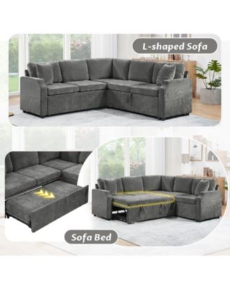 Sectional Sofa Bed L-Shape Sleeper with Hidden Storage