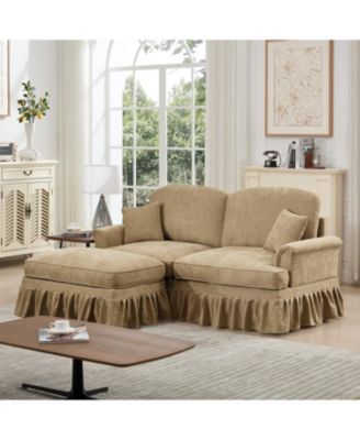 Mid Century Modular L-Shaped Sofa, Chenille, Ottoman, Light Coffee