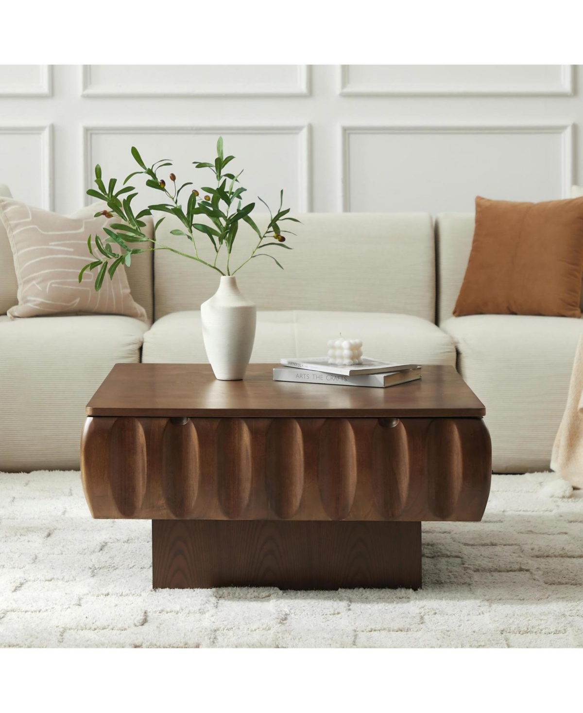 Streamdale Furniture Square Lift-Top Table with Solid Wood Frame and Hidden Storage