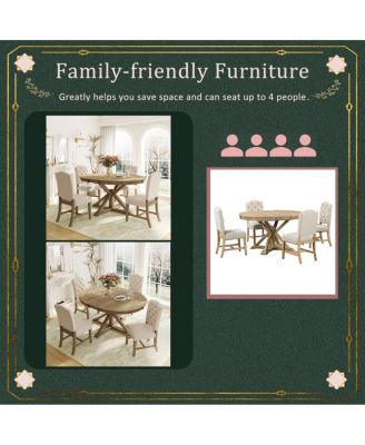 Retro Style Extendable Dining Table Set with 4 Chairs