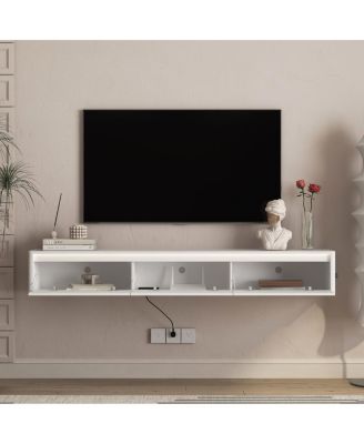 Floating TV Stand with LED Lights & Power Outlet