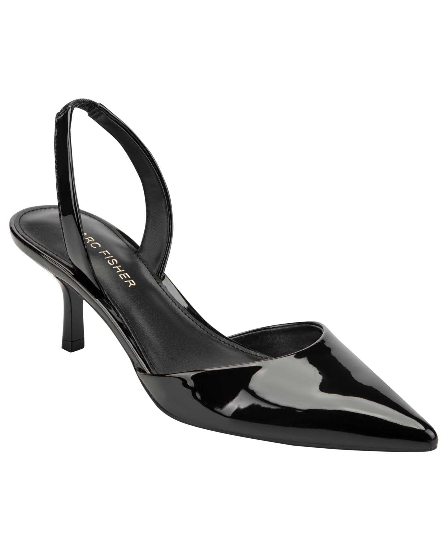 Женские туфли Marc Fisher Iced Slingback Kitten Heel Pumps, цвет: Чёрный лаковый — фото 1