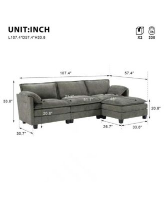 L-shaped sofa with storage, cotton-linen velvet, 3-seater, living room/office