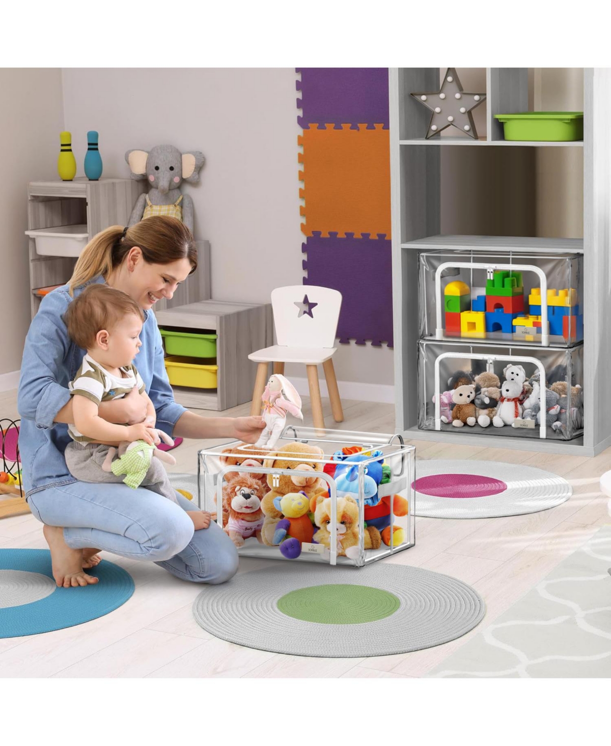 Sorbus Foldable Clear Plastic Storage Bags with Metal Frame & Carry Handles for Bedding Linen & Clothing