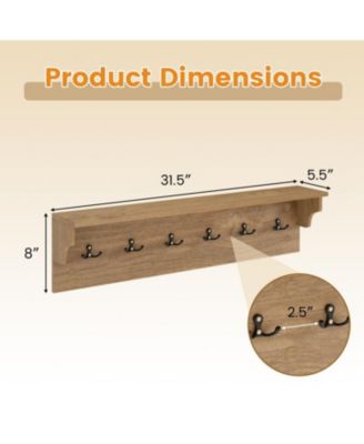 Wood Coat Rack 31.5" with Shelf and 6 Hooks for Entryway