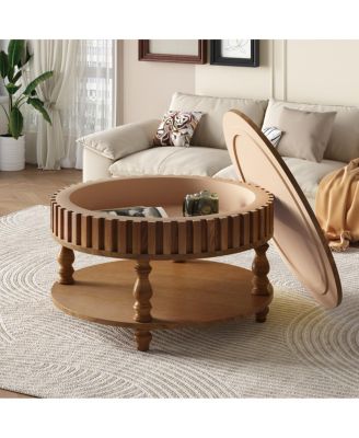 Farmhouse Fluted Coffee Table with Storage, Rustic Center Table