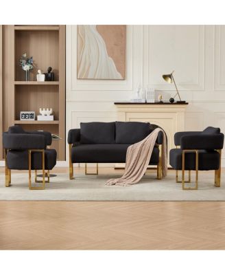 Streamdale Modern Teddy Fleece Upholstered Chair with Gold Metal Legs
