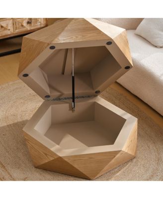Retro Polygon Flip Top Coffee Table with Hidden Storage.