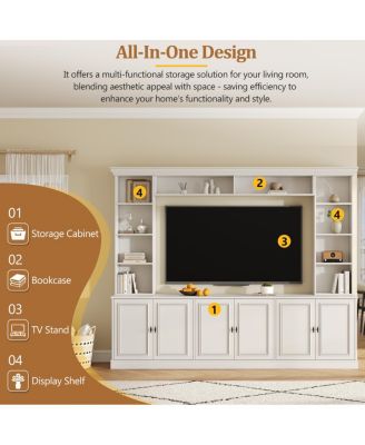 97.4"W 4-Piece Wall Unit Entertainment Center with Bookshelf for TVs Up to 70".