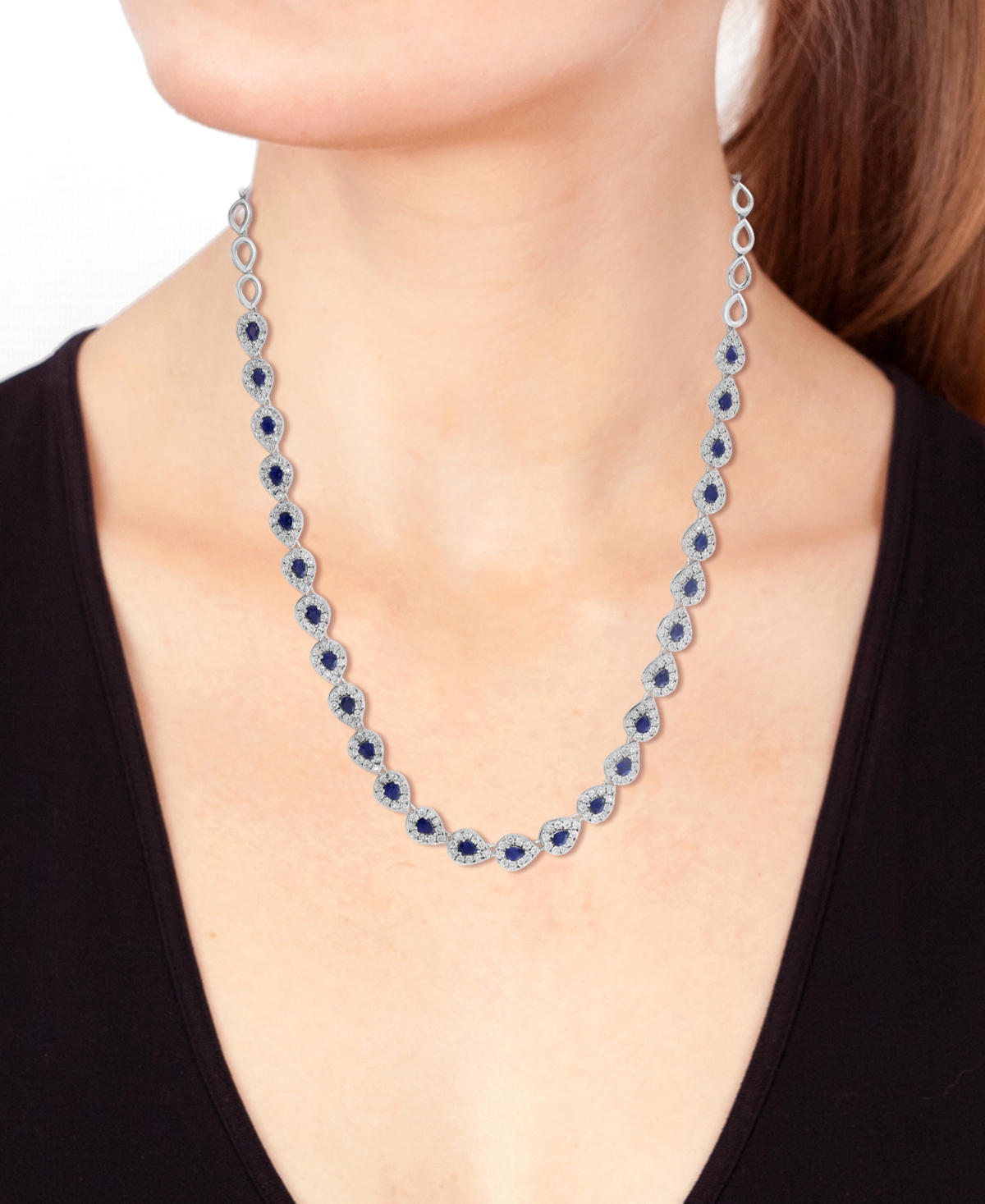 Effy Collection Sapphire (6-3/8 ct. t.w.) & Diamond (1-1/3 ct. t.w.) Necklace in Sterling Silver