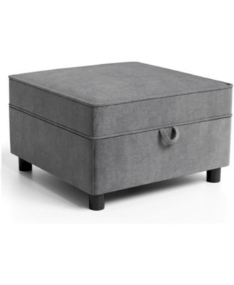 26.4 Inch Storage Ottoman Chenille Foot Stool with Solid Wood Legs Modern Living Room Accent Stool