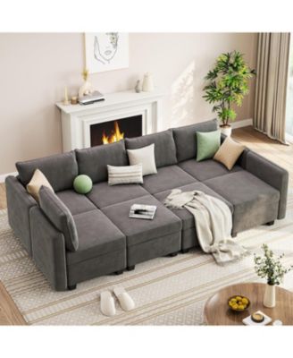 Modular Sofa Sectional Sleeper Couch with Two Ottomans Storage Seats Eight Seat Oversized Sleeper Living Room