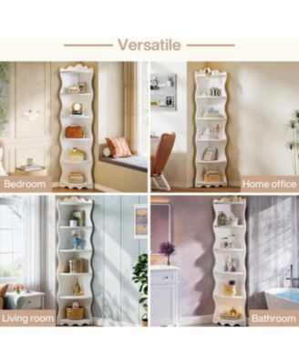 White Corner Shelf, 70.8-Inch Tall Modern Free Standing Corner Bookshelf, 5-Tier Display Corner Bookcase