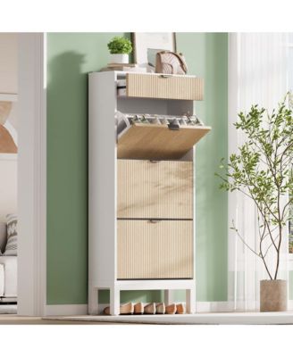 Shoe Storage Cabinet for Entryway with 3 Flip Drawers, Modern Shoe Rack with Metal Legs, Freestanding Narrow Slim Shoe Organizer