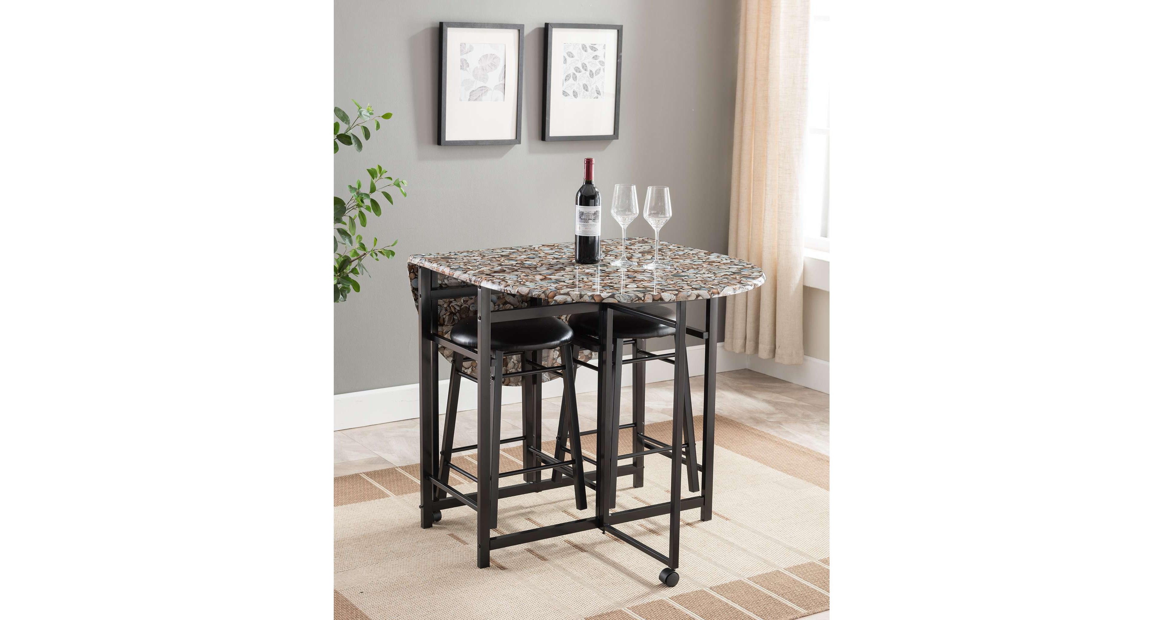 Kings Brand Furniture Comapct Dinette Set With Drop Leaf Table and 2 Comfortable Chair