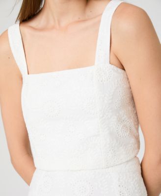 Women's Square-Neck Floral Eyelet Crop Top