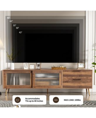 Modern TV Stand Console with 2 Glass Doors 2 Drawers & Storage Cabinet