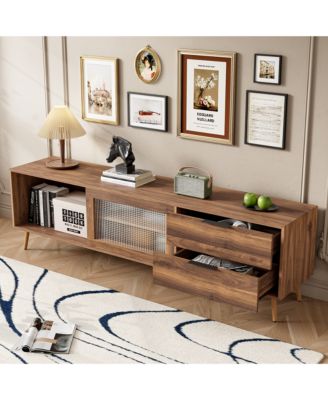 Modern TV Stand Console with 2 Glass Doors 2 Drawers & Storage Cabinet