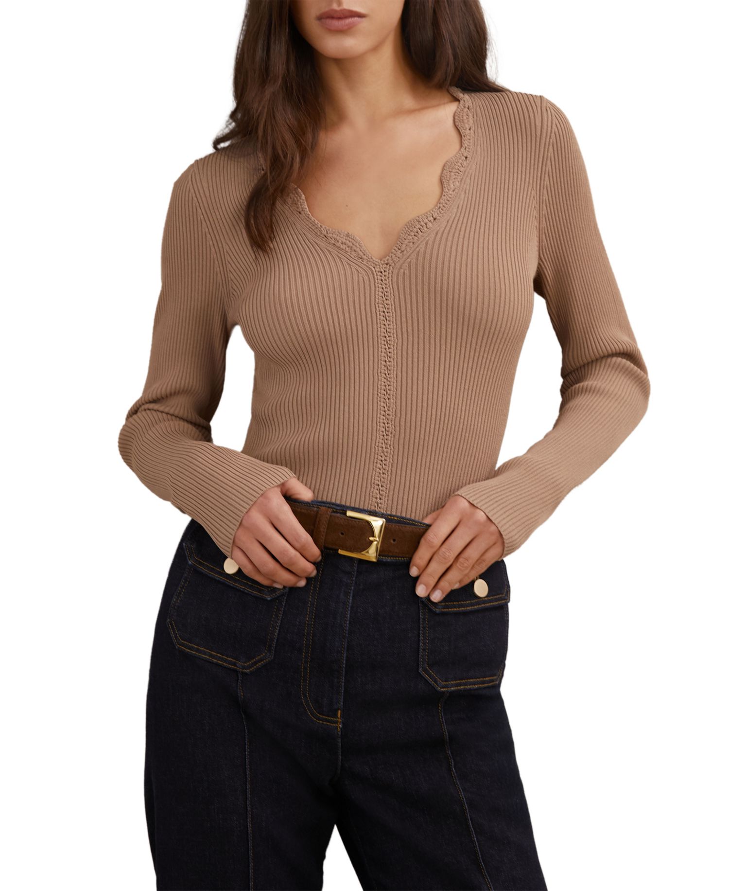 Women's Lara Crochet-Trim Rib-Knit Top