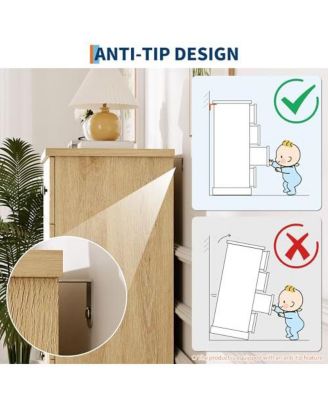 6 Drawer Dresser for Bedroom, Horizontal Chest of Drawers, Fluted Panel Wood Dresser