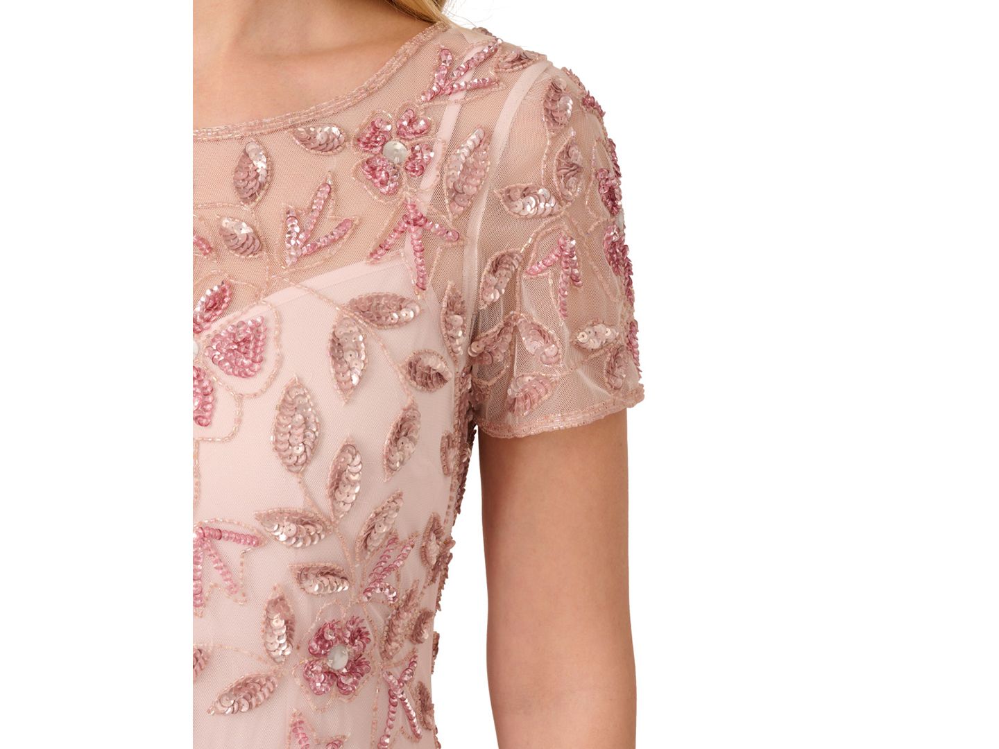 Женское платье Adrianna Papell Floral-Beaded Gown, цвет: Пудровый розовый — фото 4