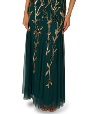 Women's Square-Neck Beaded Mesh Gown