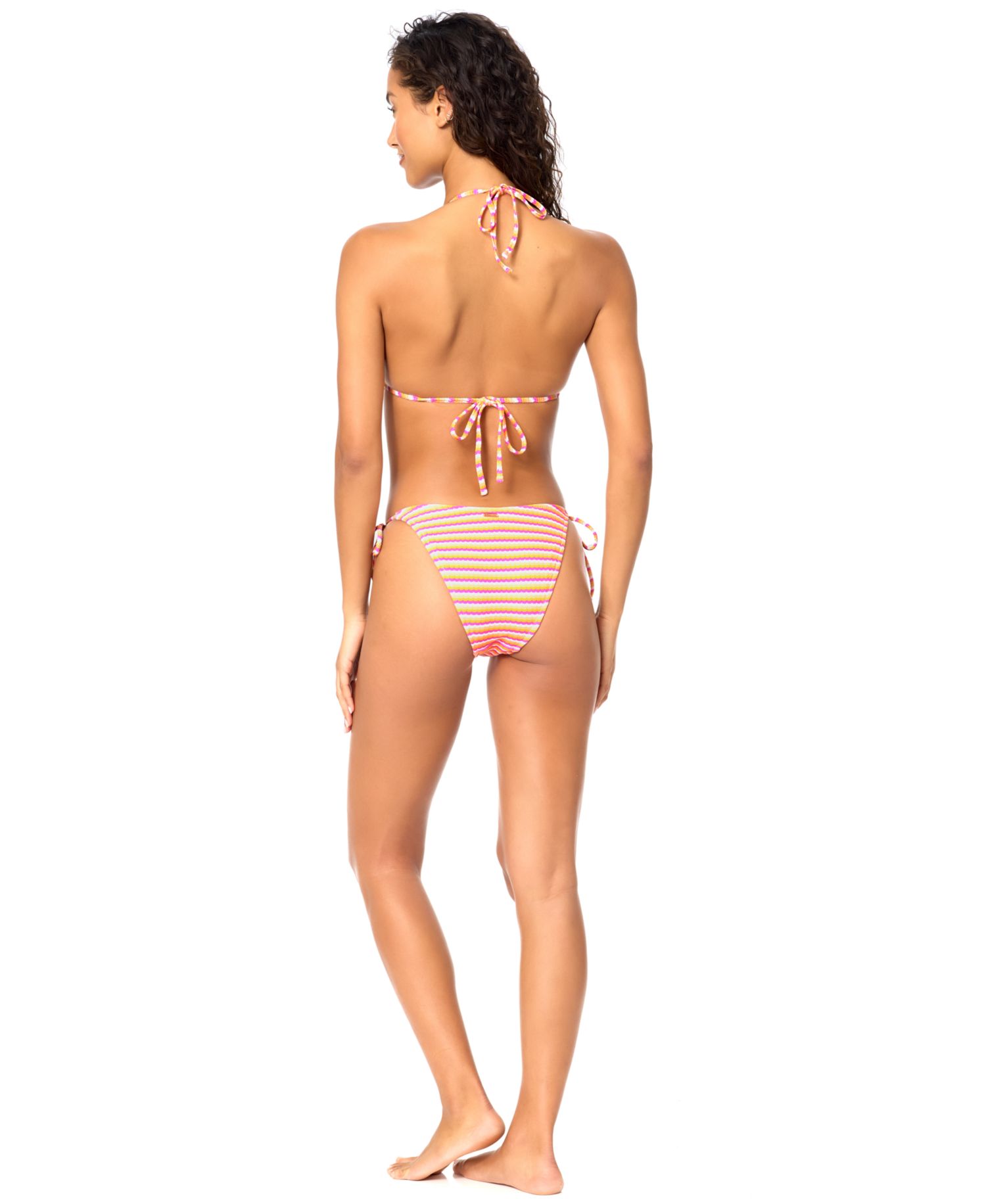 Women's Chloe Stripe V-Neck Swim Bikini Top and Stringer Side-Tie Swim Bottoms