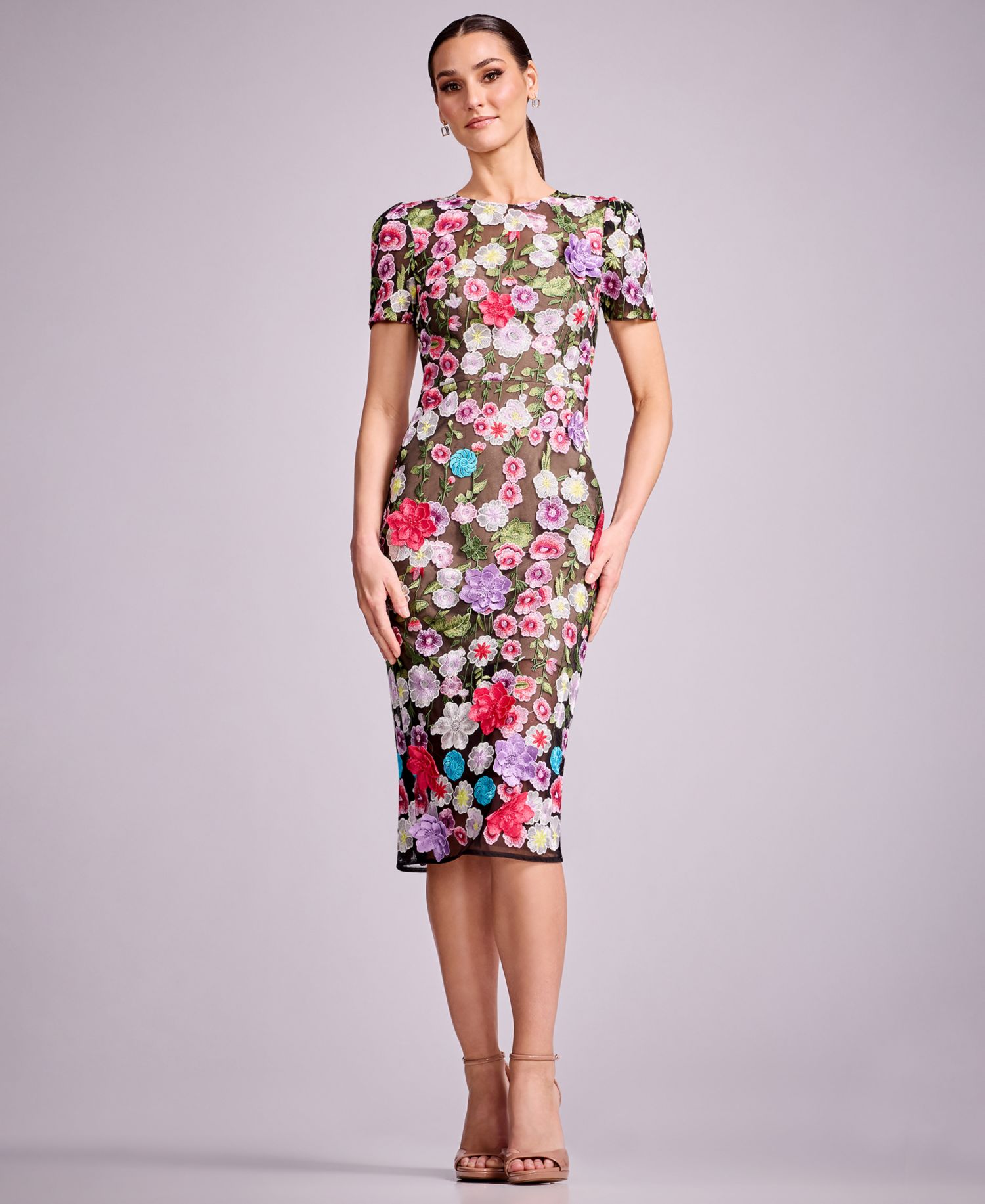 Women's Puff Short-Sleeve Bodycon Midi Dress