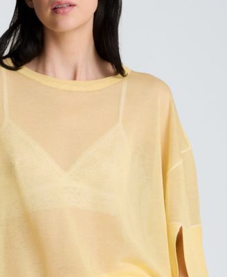 Women's Semi-Sheer Crewneck Slit-Sleeve Top