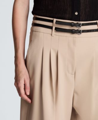 Women's High-Rise Double Belt Pleated Shorts