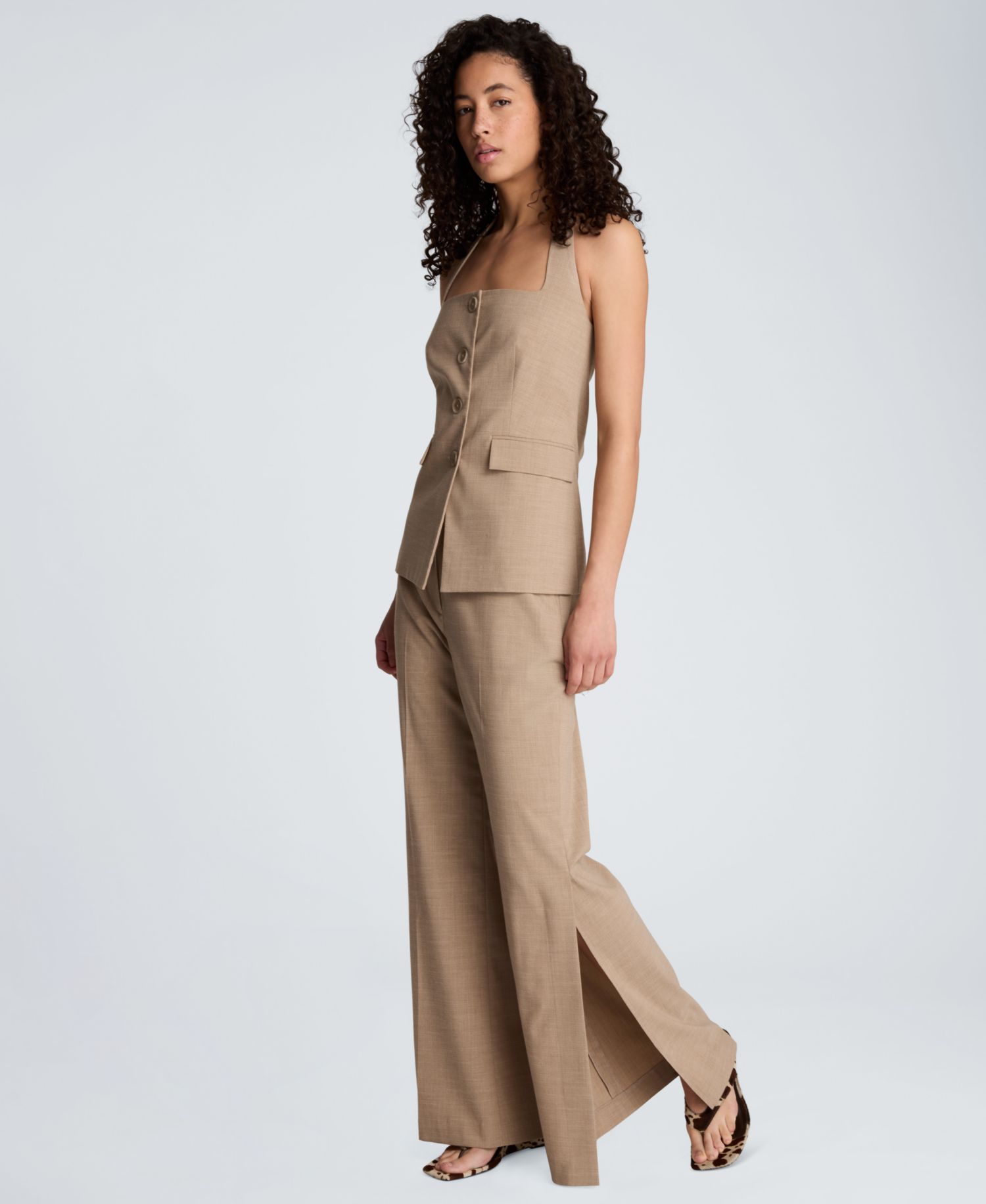 Women's Fly-Front Mid-Rise Flare Pants with Split Hem