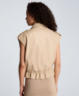 Women's Collared Sleeveless Drawcord Snap-Front Jacket