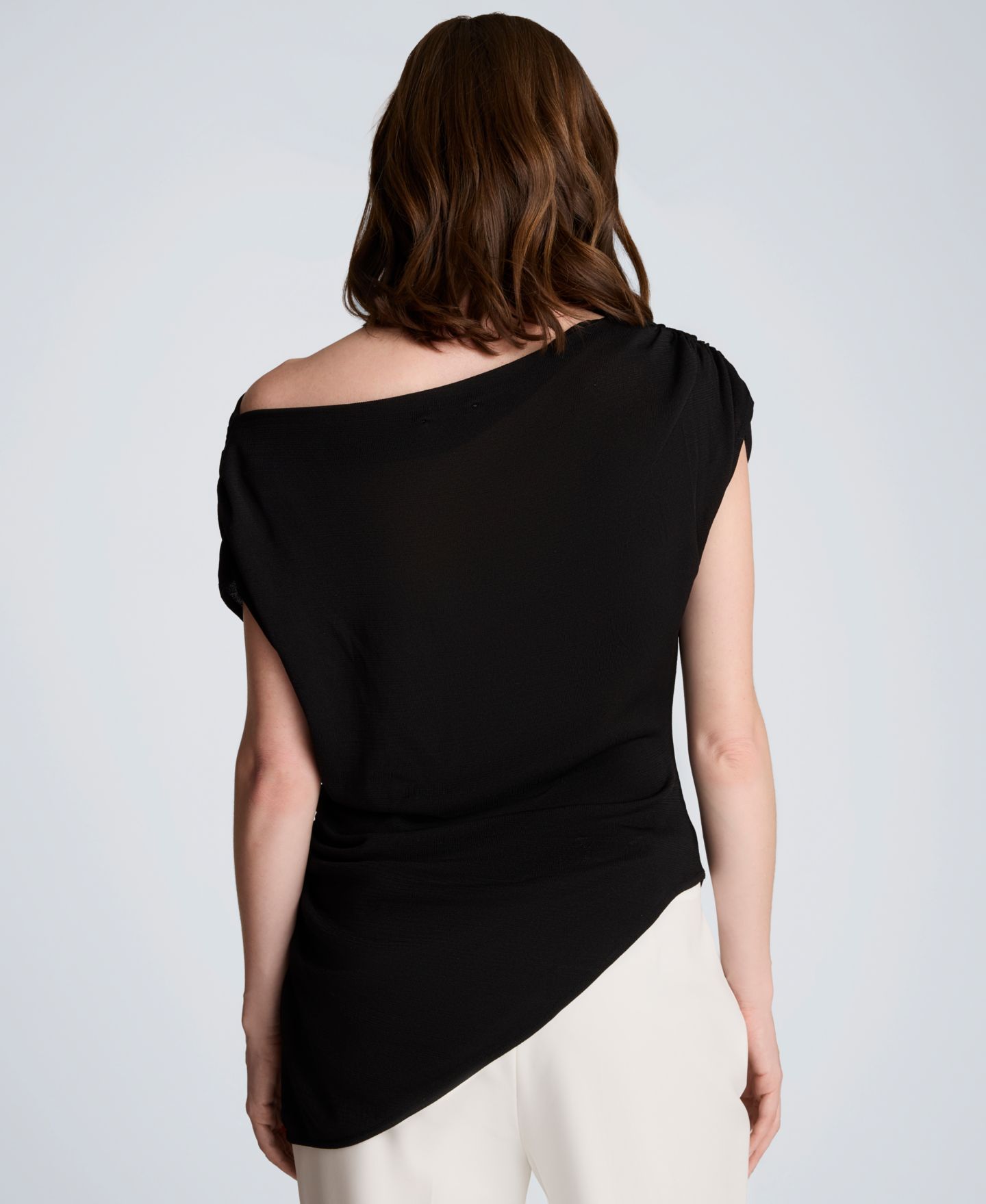 Женский топ Kenneth Cole Asymmetrical Drape Short-Sleeve, цвет: Чёрный — фото 5
