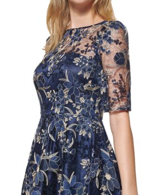 Women's Elbow-Sleeve Illusion Yoke Short Dress