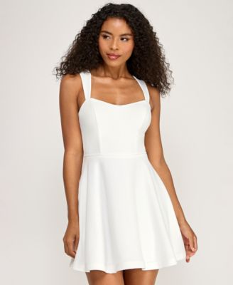 Juniors' Lace Back Thick Strap Short Dress