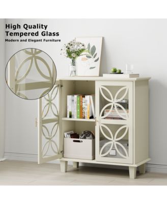 Freestanding Storage Cabinet With Tempered Glass Door