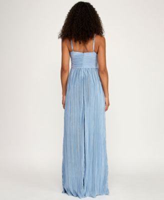 Juniors' Pleated Sweetheart Neck Gown