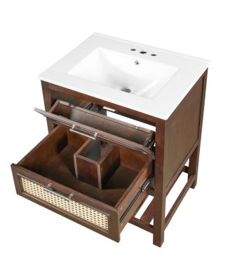 24 Inch Freestanding Bathroom Vanity with Ceramic Sink, Flip-Out Drawer & Modern Storage for Small Spaces