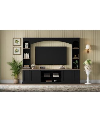 Elegant Arched Entertainment Center with Bookshelf & Farmhouse TV Stand