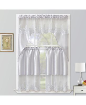 Polyester Bethany Embroidered 3 Piece Kitchen Curtains Tier & Swag Set