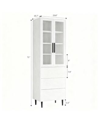 70.9" Glass Door Bookshelf 5-Tier Display Cabinet Narrow Storage Bookcase