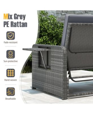 Patio Daybed Set Rattan Loveseat Sofa Set w/ Adjustable Backrest Cushions