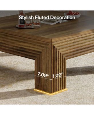 Square Coffee Table for Living Room, 39.4'' Large Wood Center Table with Unique Fluted Legs, Farmhouse Low Cocktail Tea Accent Table