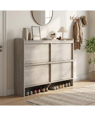 Shoe Cabinet with 4 Flip Drawers, Hidden Shoe Storage Organizer for Entryway, Wooden Shoe Rack with Adjustable Shelf, Cupboard