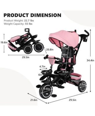 8-in-1 Folding Kids Tricycle Stroller with Adjustable Push Handle, Convertible Toddler