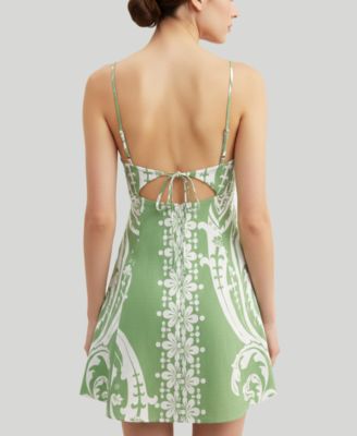 Juniors' O-Ring Printed Strappy Shift Dress